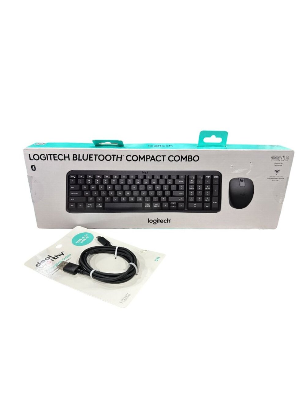 Logitech Bluetooth Keyboard & Mouse Compact Combo With USB-C Charging Cable 5 Ft